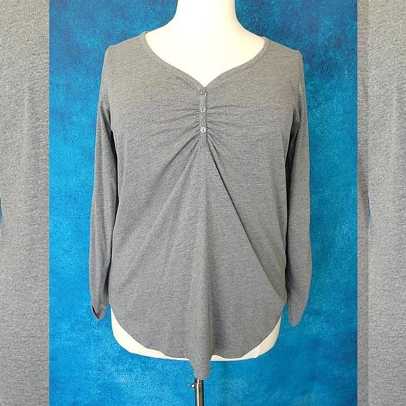NWOT Roaman's Grey Ruched Henley Top Size 18/20 - Picture 1 of 8